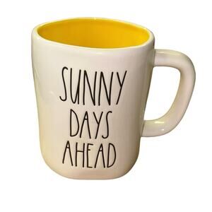 Rae Dunn Sunny Days Ahead Mug Yellow Interior Sunglasses Graphic Coffee Cup